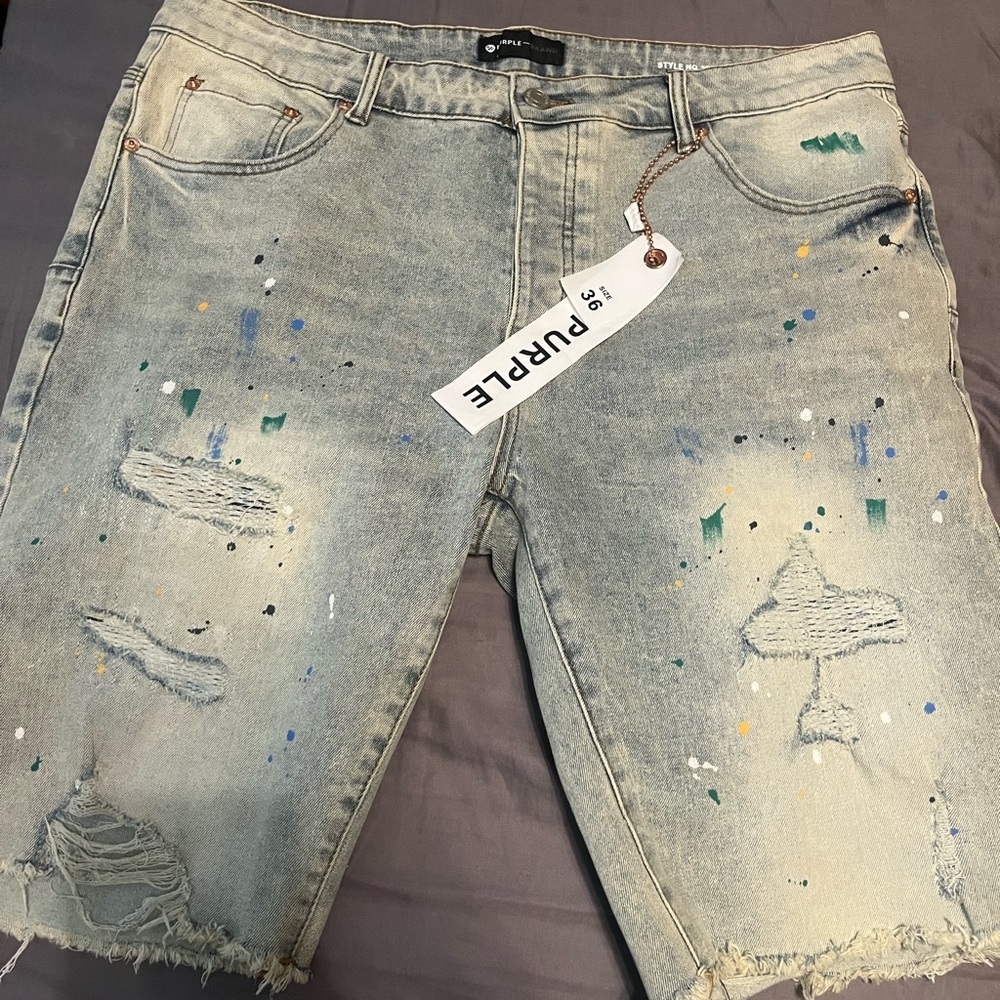 Purple Rain Light Blue Distressed Jean Shorts